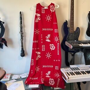 Red Sleeveless Maxi Dress with White Patterns